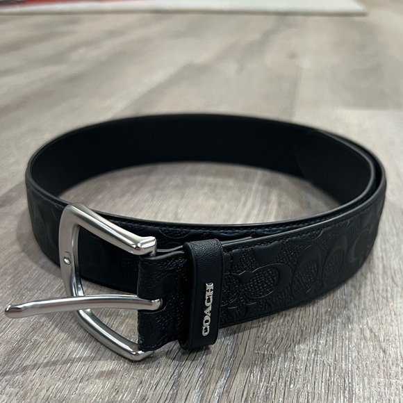 Coach Small Black Embossed Patterned Leather Belt with Silver Stamped Buckle - Picture 1 of 8